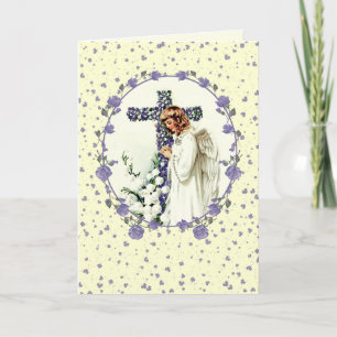 Pasen. Vintage die Angel-religie aanbidt Feestdagen Kaart