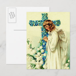 Pasen. Vintage die Angel-religie aanbidt Feestdagenkaart