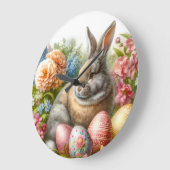 Pasen Vintage Konijn Ronde Wandklok (Hoek)
