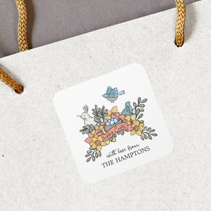 Pasen Vogels en Konijn Cadeaubijsluiter Vierkante Sticker