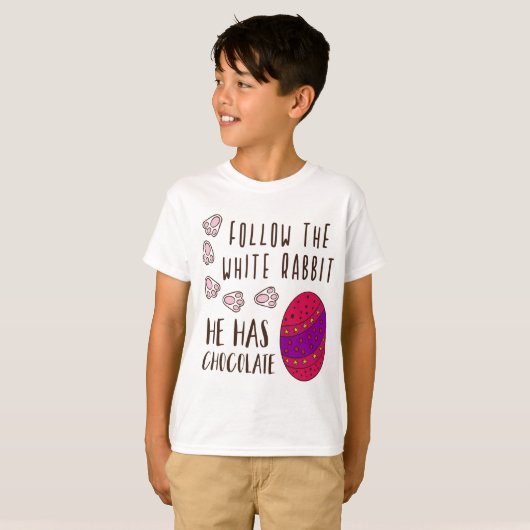 Pasen volgen het witte konijn grappig t-shirt (Voorkant volledig)