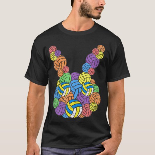 Pasen Volleybal Liefhebber Bunny Head Ball Egg T-shirt (Voorkant)