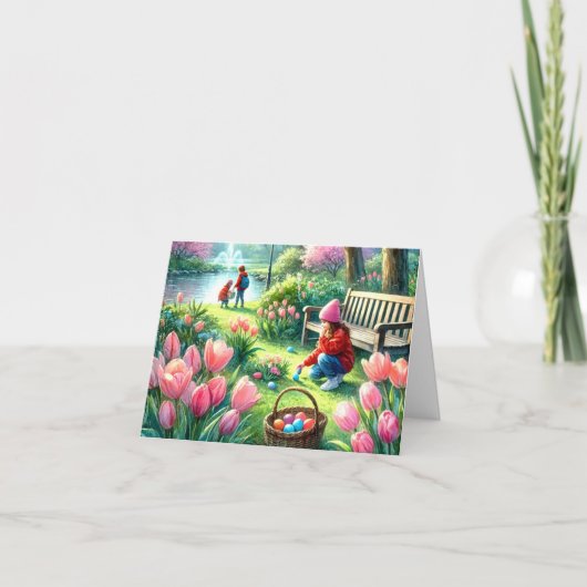 Pasen voor kinderen Vouwbare Wenskaart Kaart (Voorkant)