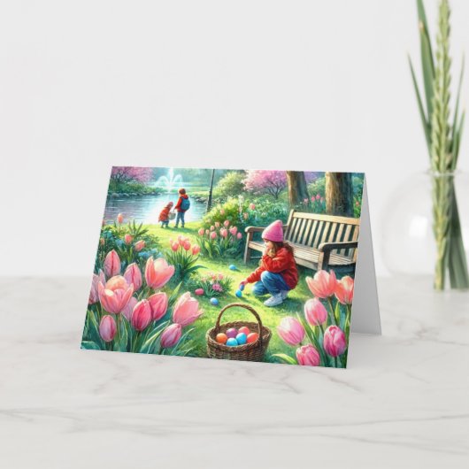 Pasen voor kinderen Vouwbare Wenskaart Kaart (Voorkant)