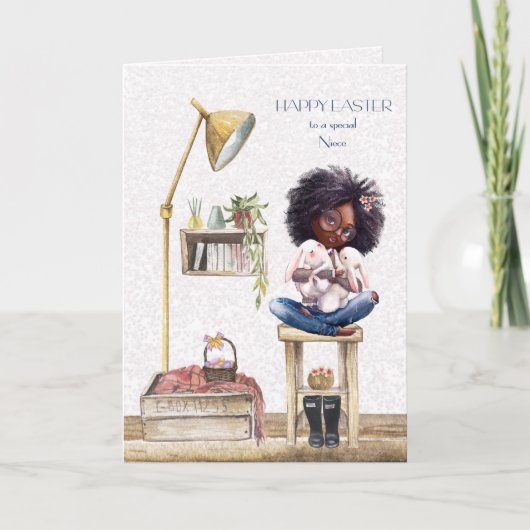 Pasen voor Niece African American Girl Kaart (Voorkant)