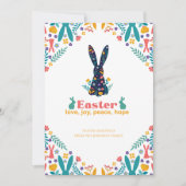 Pasen Vreugde Liefde Vrede Bloemen Paashaas Feestdagenkaart (Voorkant)
