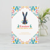 Pasen Vreugde Liefde Vrede Bloemen Paashaas Feestdagenkaart (Staand voorkant)