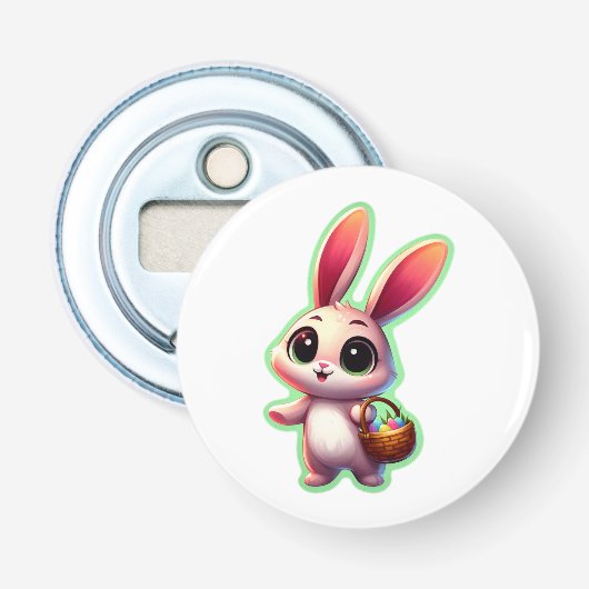Pasen watercolor konijn button flesopener (Voorkant)