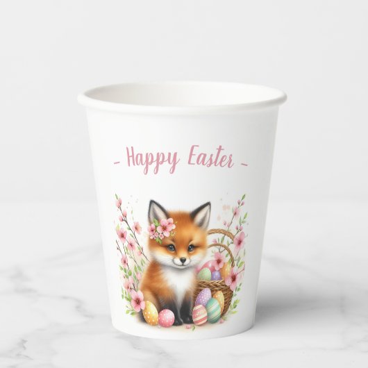 Pasen Waterverf Baby Fox Eggs and Flowers Papieren Bekers (Voorkant)