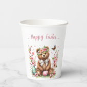 Pasen Waterverf Beer Cub Eggs and Flowers Papieren Bekers (Achterkant)