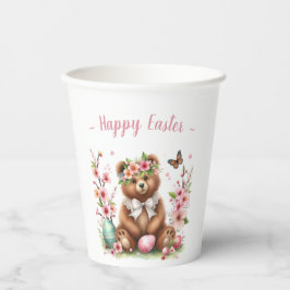 Pasen Waterverf Beer Cub Eggs and Flowers Papieren Bekers