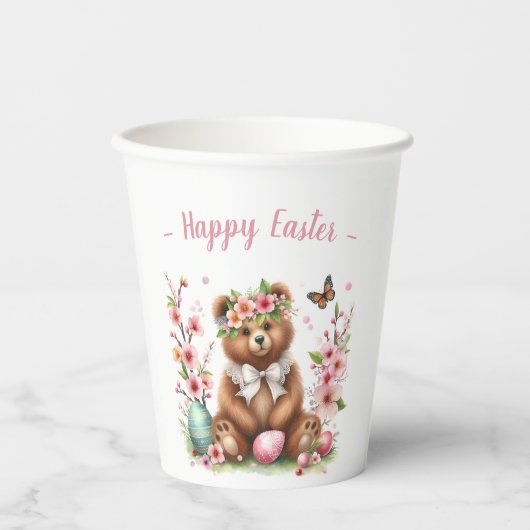 Pasen Waterverf Beer Cub Eggs and Flowers Papieren Bekers (Voorkant)