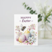 Pasen Waterverf Bijeneieren en -bloemen - Briefkaart (Staand voorkant)