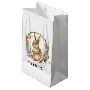 Pasen Waterverf Bunny Floral Custom Kind Naam Klein Cadeauzakje