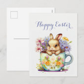 Pasen-waterverf-floraal-easter-groet-elegant Feestdagenkaart (Voorkant / Achterkant)