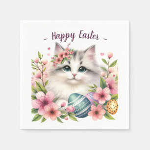 Pasen Waterverf Katteneieren en Bloemen - Servet
