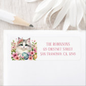 Pasen Waterverf Kitten Eggs and Flowers - Etiket (Insitu)