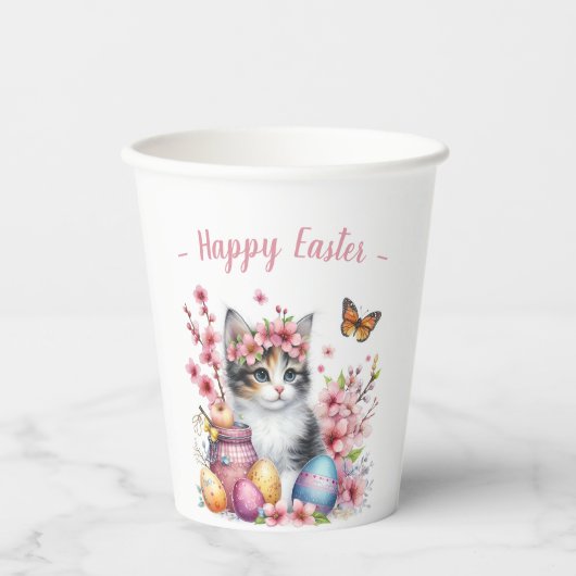 Pasen Waterverf Kitten Eggs and Flowers Papieren Bekers (Voorkant)