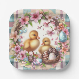 Pasen Waterverf Plaid Twee Ducklings Papieren Bordje