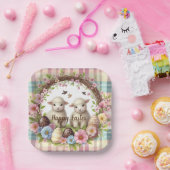 Pasen Waterverf Plaid Twee Lammeren Papieren Bordje (Feest)