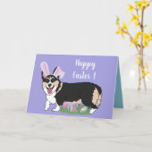 Pasen Welsh Corgi Pup Kaart (Gele Bloem)