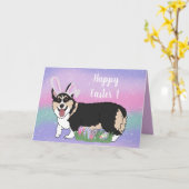 Pasen Welsh Corgi Pup Kaart (Gele Bloem)