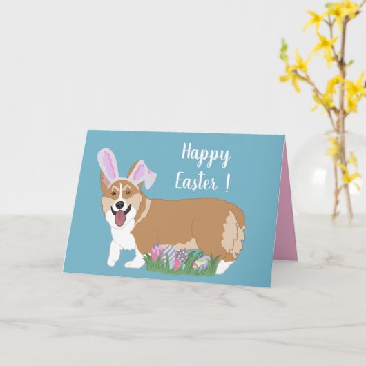 Pasen Welsh Corgi Pup Kaart (Gele Bloem)