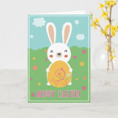 Pasen wenskaart met een leuk konijn kaart (Gele Bloem)