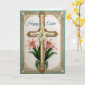 Pasen Wenskaart met Kruis en Lelies Kaart (Gele Bloem)