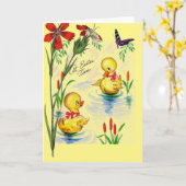 Pasen Wenskaart met Pasen Kuikens Kaart (Gele Bloem)