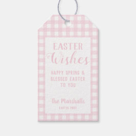 Pasen wenst Baby roze gingham op maat Cadeaulabel