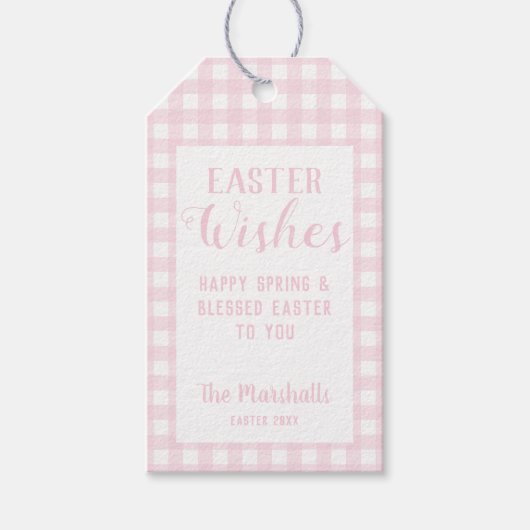 Pasen wenst Baby roze gingham op maat Cadeaulabel (Voorkant)