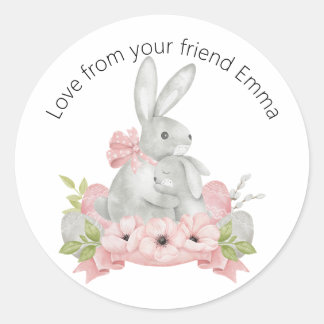 Pasen wenst Bunny zoent paasmoeder en -kind Ronde Sticker