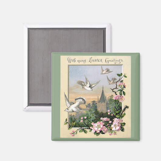  Pasen, Witte Dommenvogels en Bloemen Magneet (Voorkant / Achterkant)