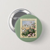 Pasen, Witte Dommenvogels en Bloemen Ronde Button 5,7 Cm (Voorkant /achterkant)