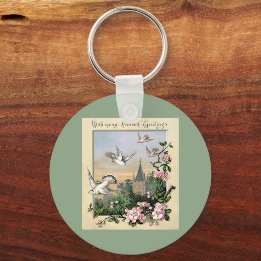  Pasen, Witte Dommenvogels en Bloemen Sleutelhanger (Voorkant)