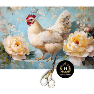 Pasen witte kip gele rozen decoupage tissuepapier
