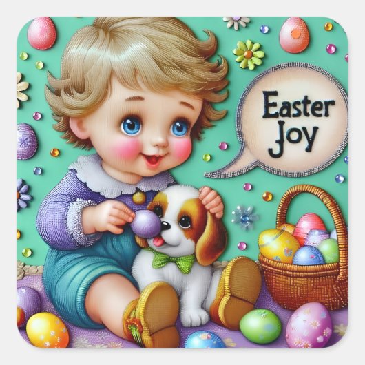 PASEN: WOW!  JONGEN ~ VIERKANTE STICKER (Voorkant)