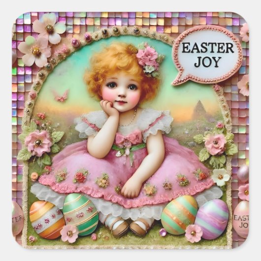 PASEN: WOW!  MEISJE~ VIERKANTE STICKER (Voorkant)