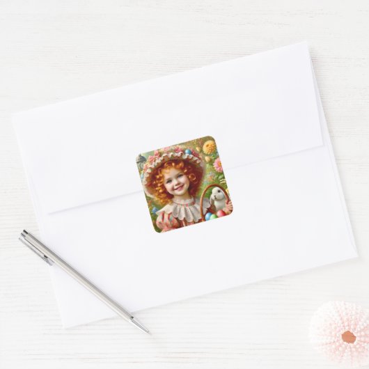 PASEN: WOW!  MEISJE ~ VIERKANTE STICKER (Envelop)