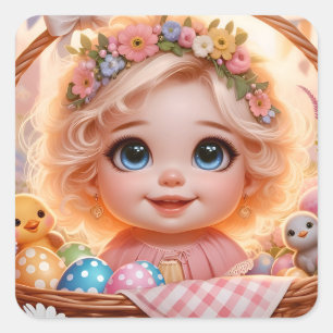 PASEN: WOW!  MEISJE ~ VIERKANTE STICKER