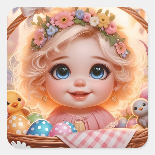 PASEN: WOW!  MEISJE ~ VIERKANTE STICKER (Voorkant)