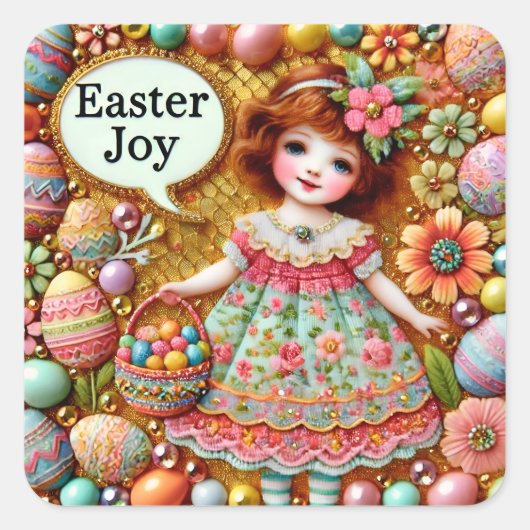 PASEN: WOW!  MEISJE ~ VIERKANTE STICKER (Voorkant)