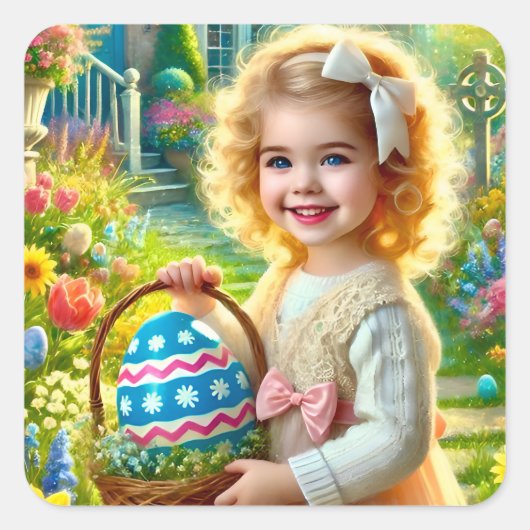 PASEN: WOW!  MEISJE~ VIERKANTE STICKER (Voorkant)