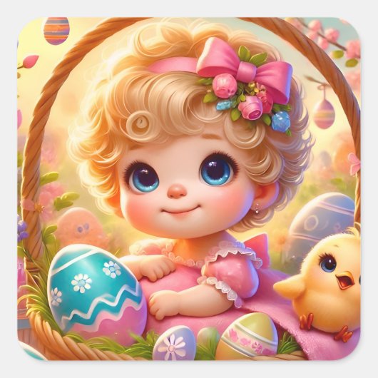 PASEN: WOW!  MEISJE ~ VIERKANTE STICKER (Voorkant)