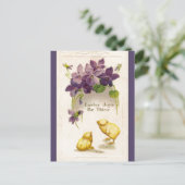 Pasen - Yellow Chicks & Violets Antiek Briefkaart (Staand voorkant)