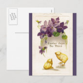 Pasen - Yellow Chicks & Violets Antiek Briefkaart (Voorkant / Achterkant)