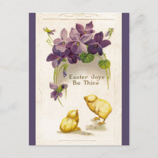 Pasen - Yellow Chicks & Violets Antiek Briefkaart