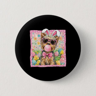 Pasen Yorkie Terrier Hondenmoeder Lente Paashaas  Ronde Button 5,7 Cm