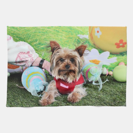 Pasen - Yorkshire Terrier - Sassy Theedoek (Horizontaal)